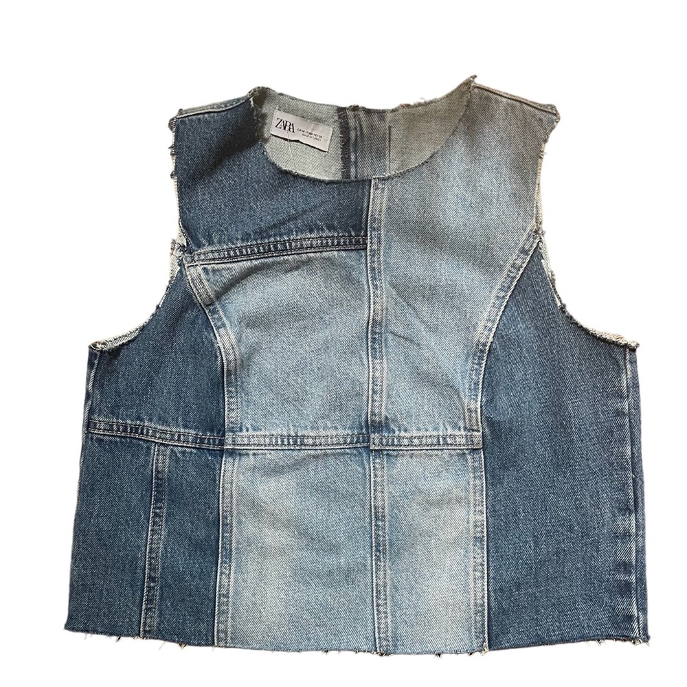 Zara Two-Tone Blue Denim Patchwork Tank Top